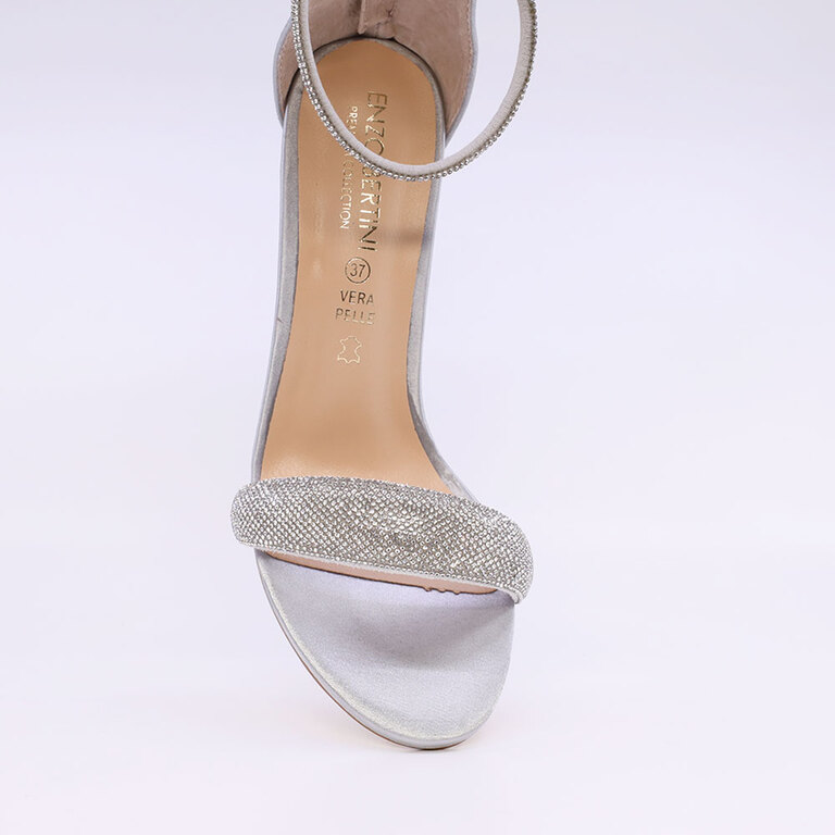 Sandale femei Enzo Bertini  argintii din satin cu toc înalt 1127DS8912RAAG