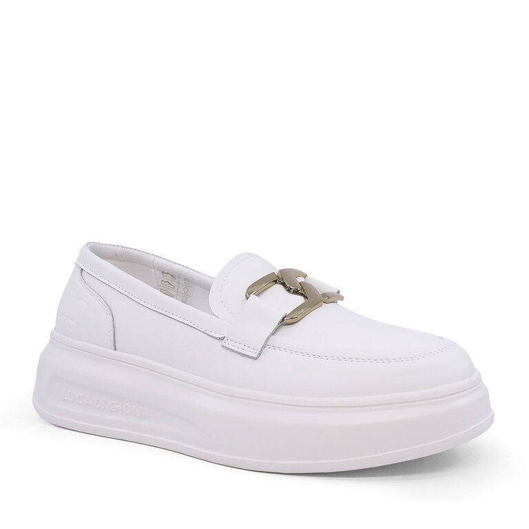 Pantofi tip loafers femei Luca di Gioia albi din piele 3847DM106A