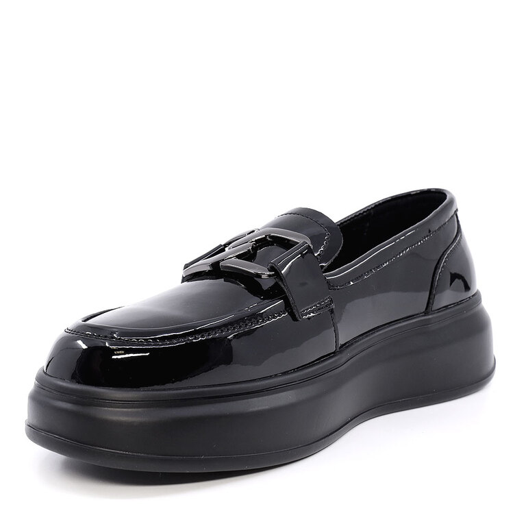 Pantofi tip loafers femei Luca di Gioia negri din piele lăcuită 3847DM106LN